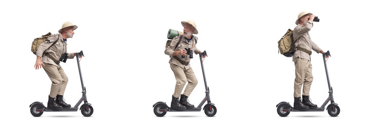 Vintage style adventurer on electric scooter