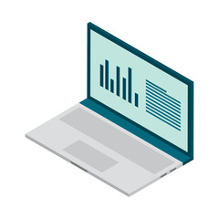 isometric laptop with statistics