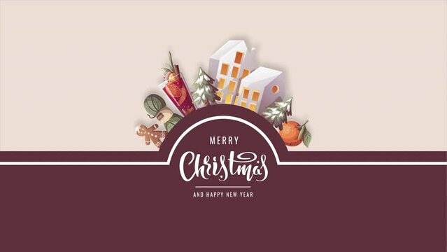 Merry Christmas and happy New Year video card. Cozy winter, home comfort, holidays concept. Animation video.