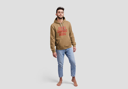 Young Man With a Hoodie Mockup On a Neutral Studio Background