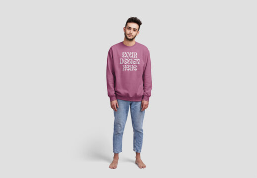 Man Wearing Sweatshirt Mockup Looking at Camera