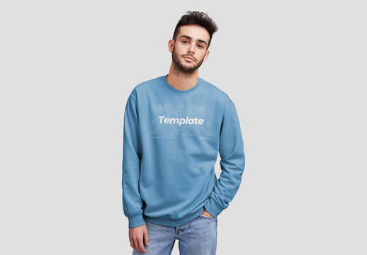 Man in Casual Wearing a Sweatshirt Mockup With Custom Colors