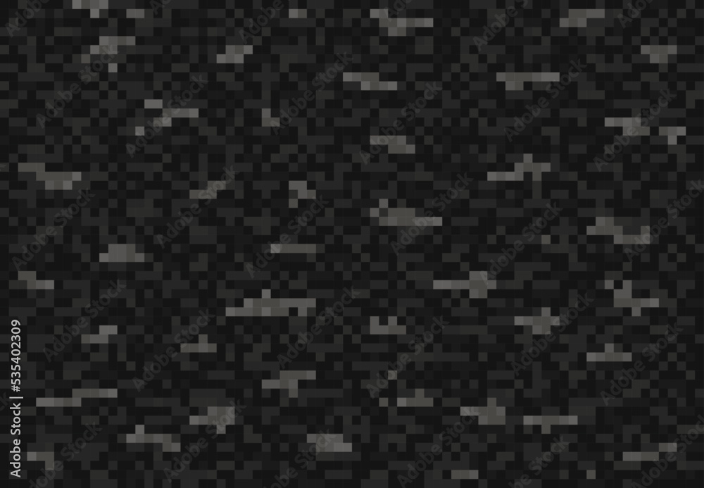 Poster cubic black coal blocks pixel cubic background pattern. retro video game environment pixelated backd