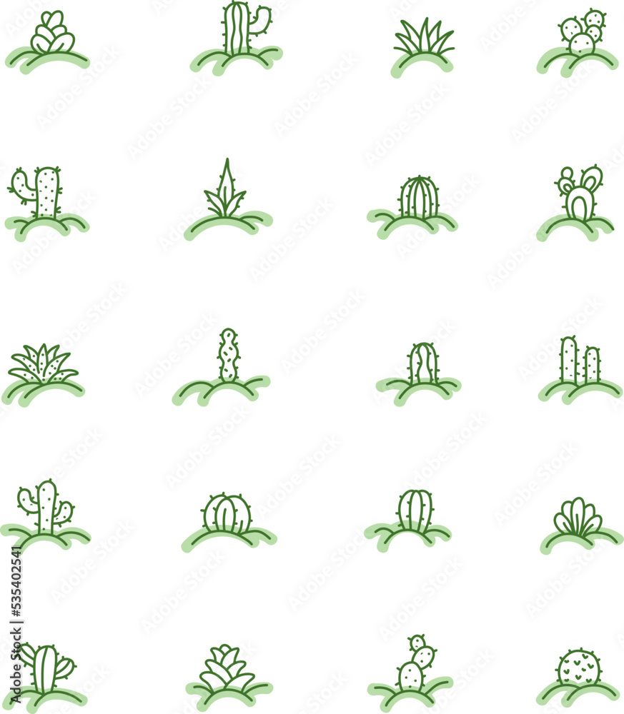 Wall mural Cactuses and succulents, illustration, vector on a white background.