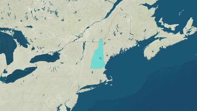 Zoom in to the map of New Hampshire with text, textless, and with flag