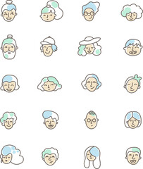 Grandma and grandpa avatars, illustration, vector on a white background.