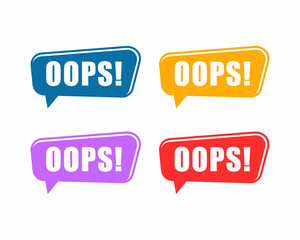 oops set on speech bubble like big mistake icon. flat trend modern oops or sudden issue logotype graphic web design element isolated on white background