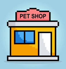 8 bit pixel, pet shop. marketing home icon for game assets and web icon in vector illustrations.