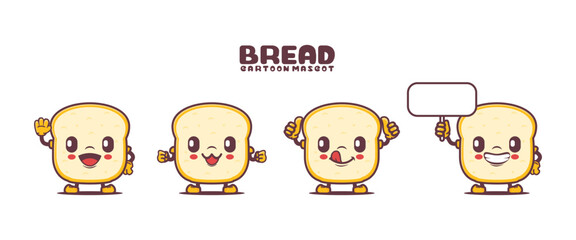 bread cartoon mascot with different expressions