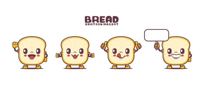 bread cartoon mascot with different expressions