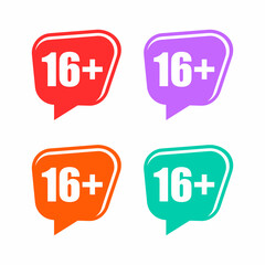 speech bubble like 16 plus. flat style ui emblem logotype graphic stamp badge design on white background. concept of unusual ban symbol, censure, adult permit and x-rated age limit mark