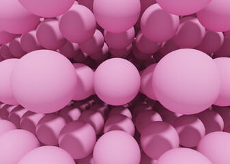 Abstract pink  3D background. Many spheres, balls