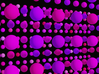 Abstract spheres 3D background. Purple, pink, fuchsia