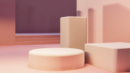podium, product stand. mock up on a pink background texture background Ideal backdrop for product presentations