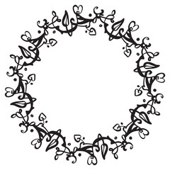 Vector decorative fantasy wreath from branches of hearts. Love, wedding, St Valentine's Day card.