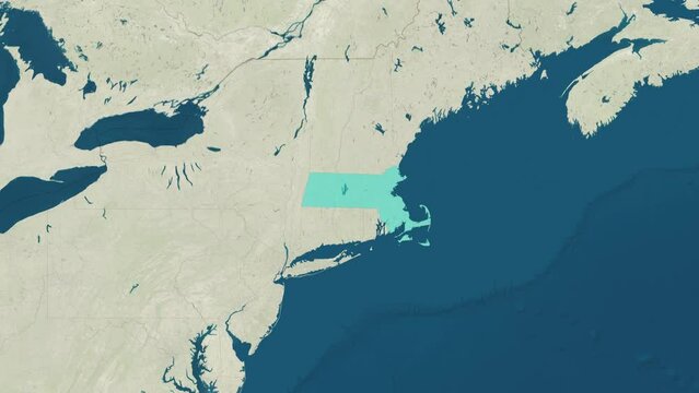 Zoom in to the map of Massachusetts with text, textless, and with flag