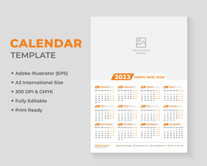 1 Page Wall Calendar Design, Wall Calendar Design 2023 