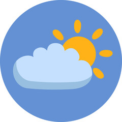 Sun behind the cloud, illustration, vector on a white background.