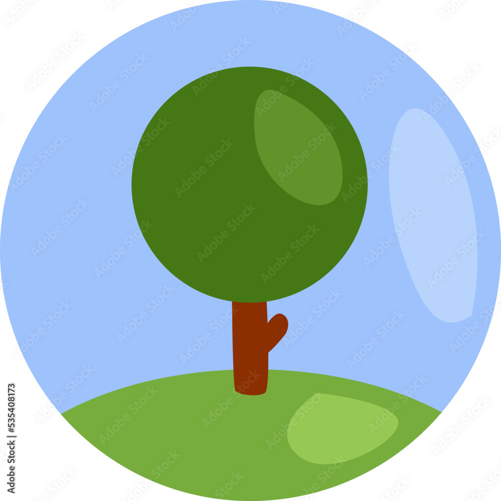 Sticker Green tree, illustration, vector on a white background.