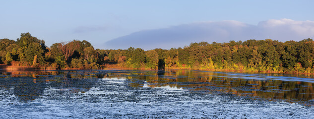 Panoramic view of Kensington metro park in Michigan countryside