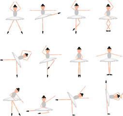 Fototapeta na wymiar Ballet moves, illustration, vector on a white background.