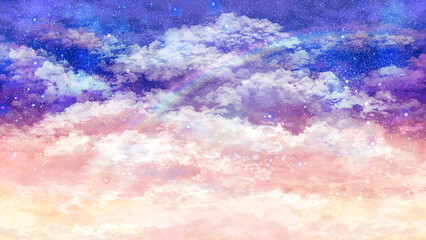 Colorful sunset with clouds in the evening, clouds in dusk sky