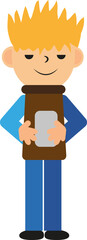 Boy with phone, illustration, vector on a white background.