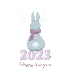 Year of the rabbit 2023, vector greeting card , Christmas and New Year