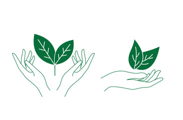 leaves and hand line art vector illustration 