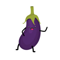 Cartoon eggplant, aubergine icon, symbol isolated on white background.