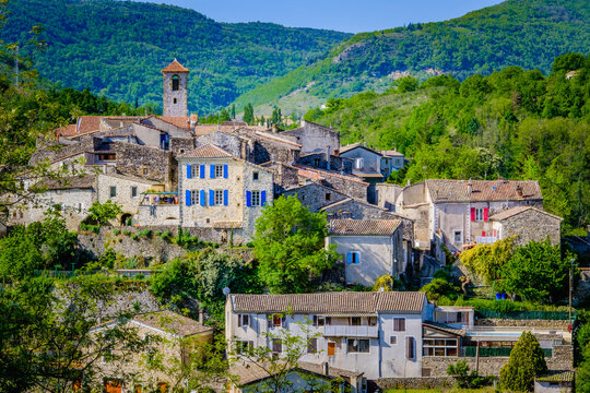 View on the medieval village of Coux in Ardeche, south of France