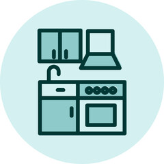 Kitchen furniture, illustration, vector on a white background.