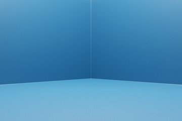 3d illustration empty room illuminated by light with blue walls and floor