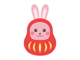 ダルマのきぐるみを着た、ウサギのキャラクターのイラスト