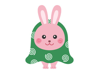 風呂敷をかぶった、ウサギのキャラクターのイラスト