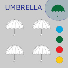 Coloring book of a  umbrella. Educational creative games for preschool children