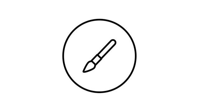 Painter brush, brush tool in circle black and white drawing button, vector illustration video animation, self drawing.