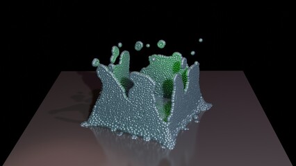 Programmable matter forming a cube. Claytronics , catoms. Cluster of spheres transforming into box.Nanobots form cubic shape. Particles transforming into a square box. 3d render illustration view 2 - obrazy, fototapety, plakaty