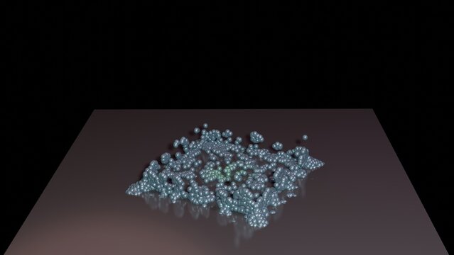 Programmable matter forming a cube. Claytronics , catoms. Cluster of spheres transforming into box.Nanobots form cubic shape. Particles transforming into a square box. 3d render illustration view 1