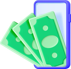 3D Phone with Dollar Banknotes on Screen