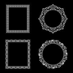 Set of decorative frames Elegant vector element for design in Eastern style, place for text. Floral black and white borders. Lace illustration for invitations and greeting cards.