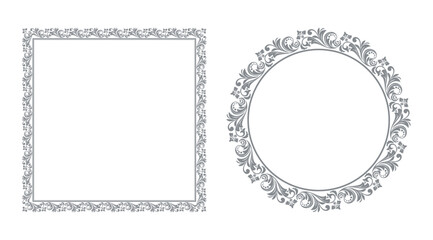 Set of decorative frames Elegant vector element for design in Eastern style, place for text. Floral gray and white borders. Lace illustration for invitations and greeting cards