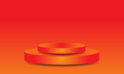 pedestal podium mockup. Minimal abstract scene with 3d vector podium, air flying geometric bubble shapes on orange background. Cosmetic product display presentation.