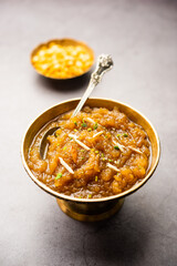Besan Halwa, shira, sheera is a rich dessert made with gram flour, ghee and sugar