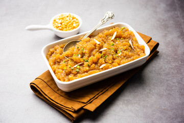Besan Halwa, shira, sheera is a rich dessert made with gram flour, ghee and sugar