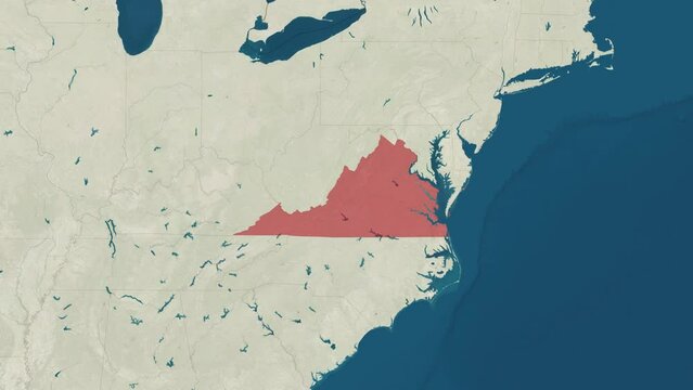 Zoom in to the map of Virginia with text, textless, and with flag
