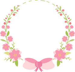 cute pastel green pink christmas flat style wreath frame