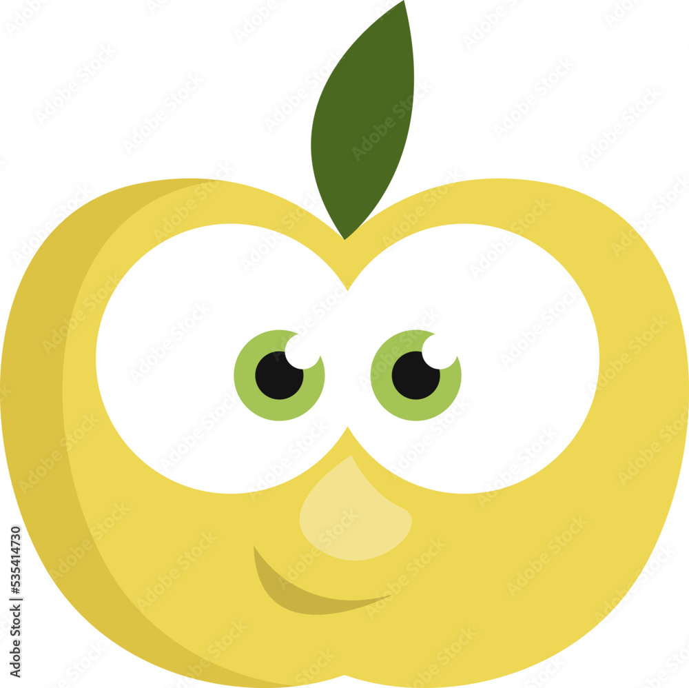 Wall mural Yellow apple with eyes, illustration, vector on a white background. - Wall murals