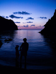 silhouette of couple on the beach