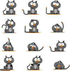 Grey Cat, illustration, vector on a white background.